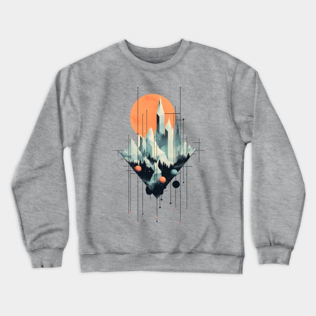 Geometric crystal city - Surreal artwork Crewneck Sweatshirt by Unelmoija